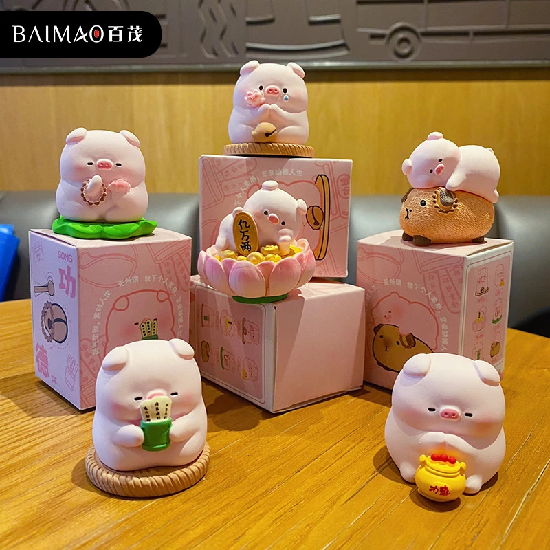 百茂原创佛系猪猪摆件创意精致树脂公仔功德+1家居桌面装饰品摆饰