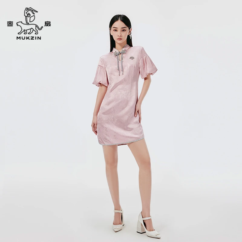 密扇2024夏装新款「金铃」乖巧甜系粉色时尚连衣裙M24BD34005350