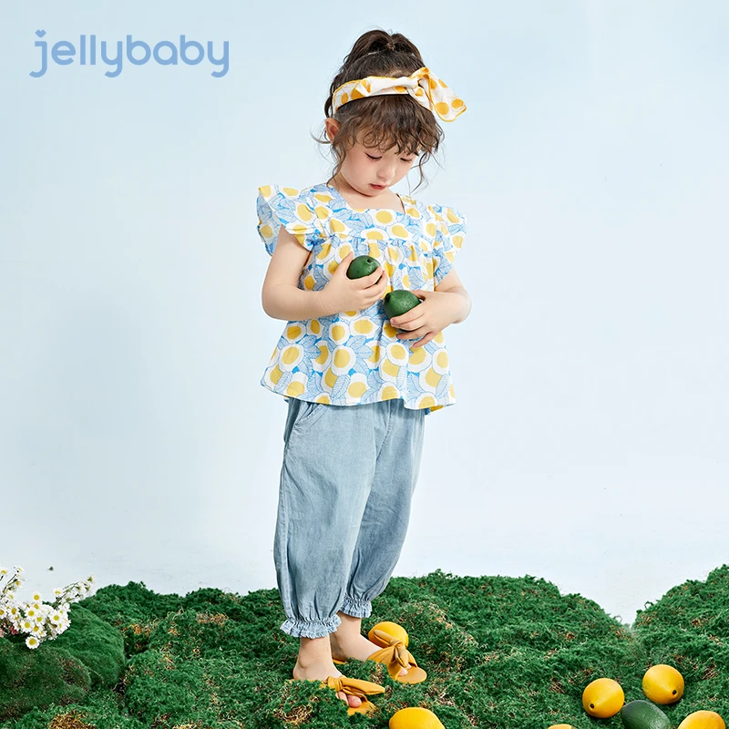 杰里贝比女童休闲两件套夏装儿童印花套装小童薄款清新 JTG22569G