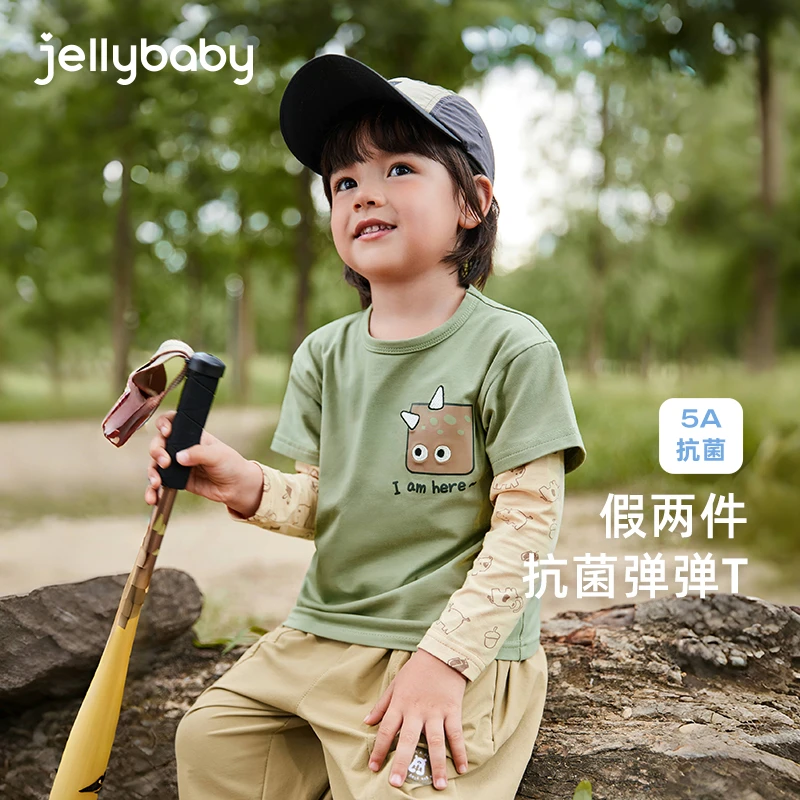 杰里贝比男童长袖t恤假两件拼接上衣儿童童装秋款打底衫 JXB43524