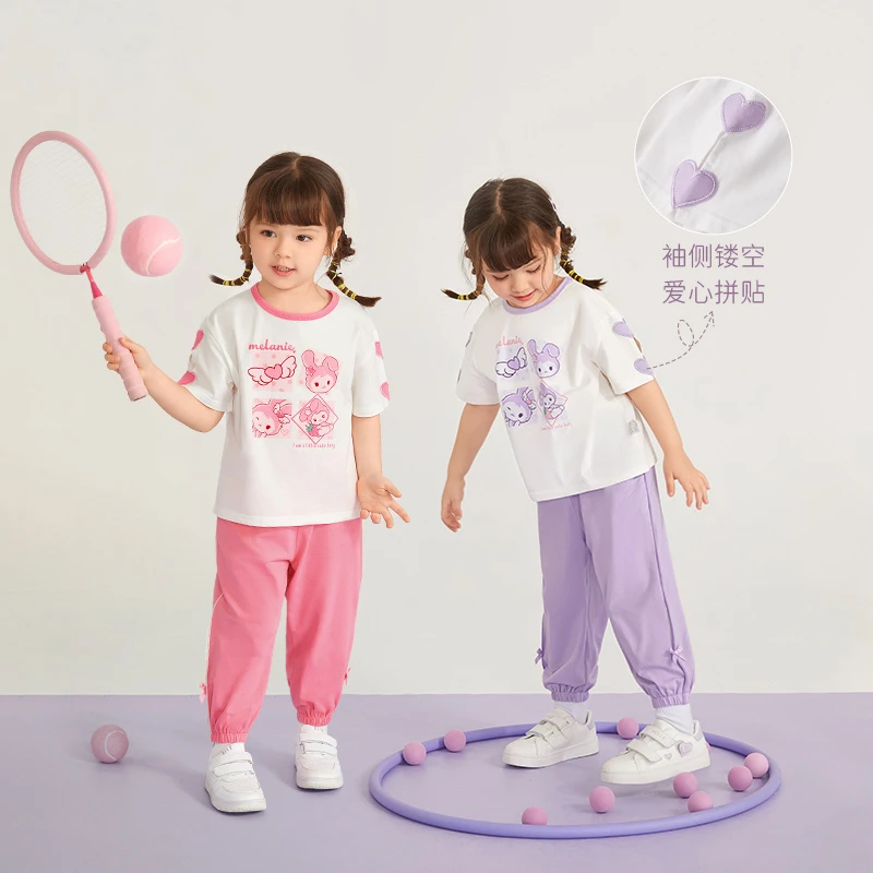 杰里贝比女童夏款套装女宝印花休闲两件套小童运动衣服 JTG32830G