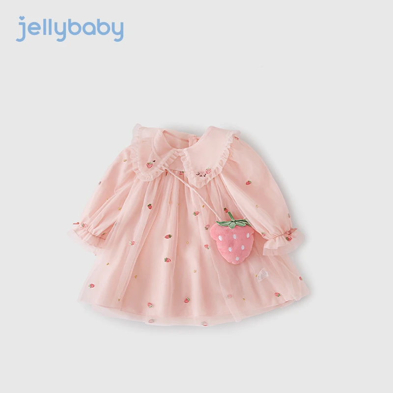 杰里贝比女童春秋款公主裙女宝宝儿童连衣裙秋装网纱裙 JQG31835G