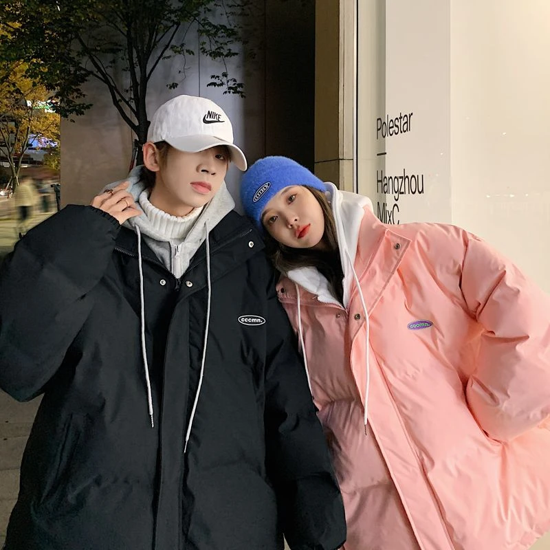 秋冬新款冬季爆款韩版假两件情侣装羽绒服ins潮学生外套宽松加厚