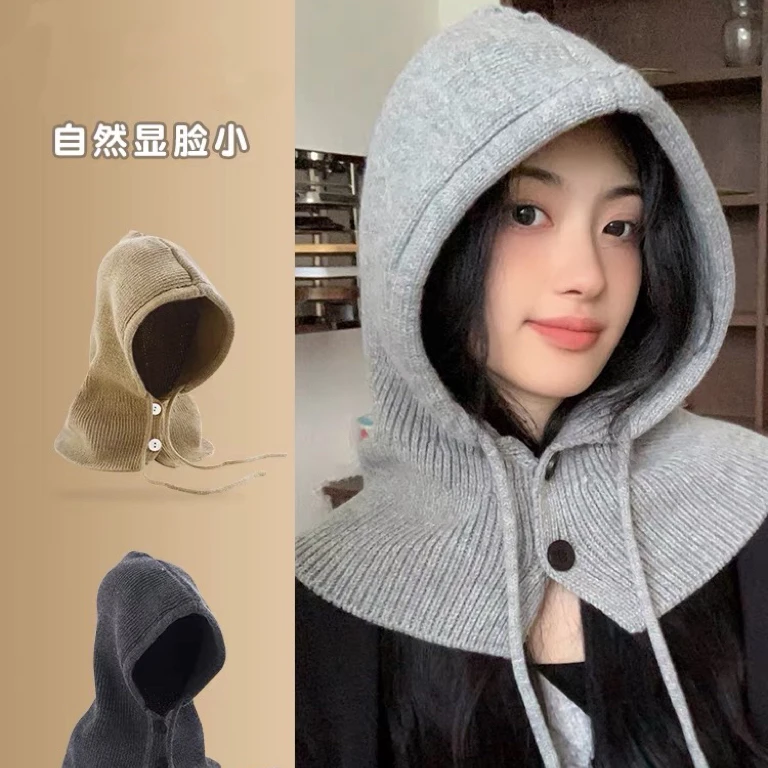 韩国巴拉克拉法帽子女冬季帽子围脖一体情侣款护耳毛线针织帽保暖