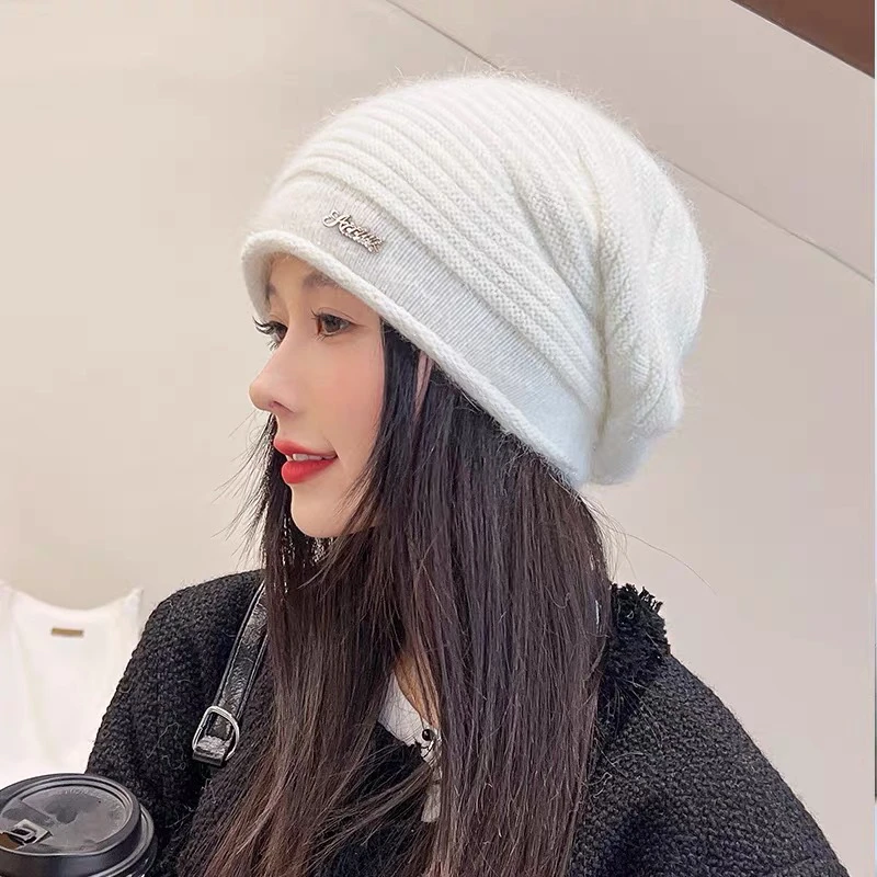 秋冬针织帽女加绒套头帽时尚显脸小护耳帽防风堆堆帽保暖帽子百搭