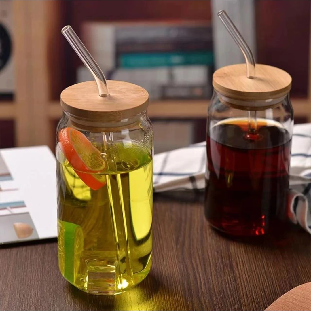 高硼硅玻璃小奶杯创意耐高温奶茶杯竹盖+玻璃吸管