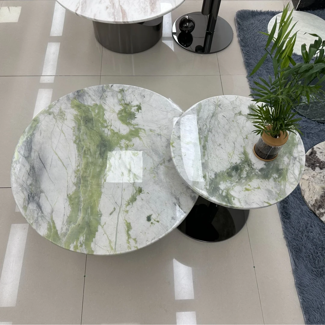 纯天然进口奢石云中翡翠茶几大小圆茶几长方形别墅客厅高档大理石