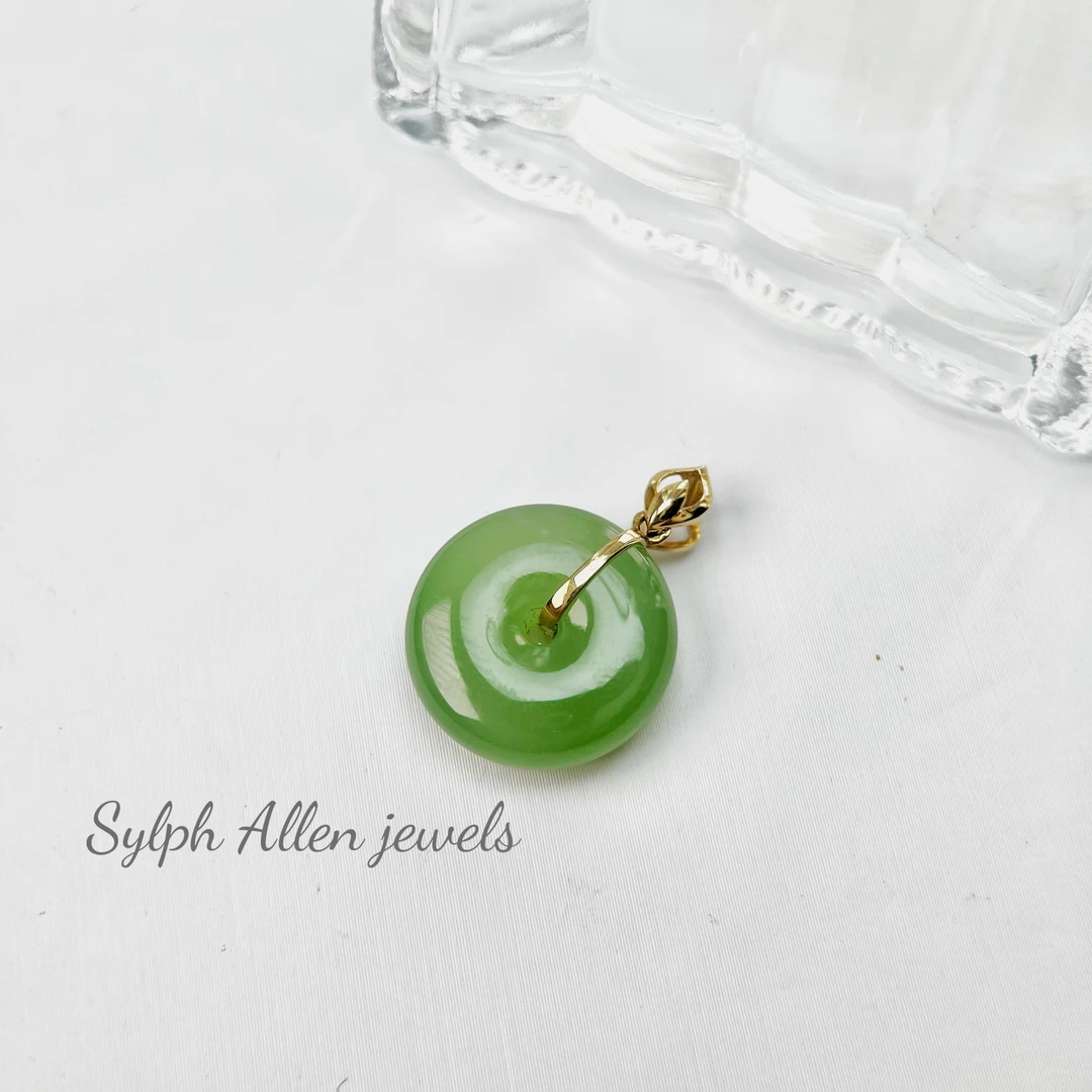 （清罗）18k金天然碧玉苹果绿平安扣约15-16mm不含链