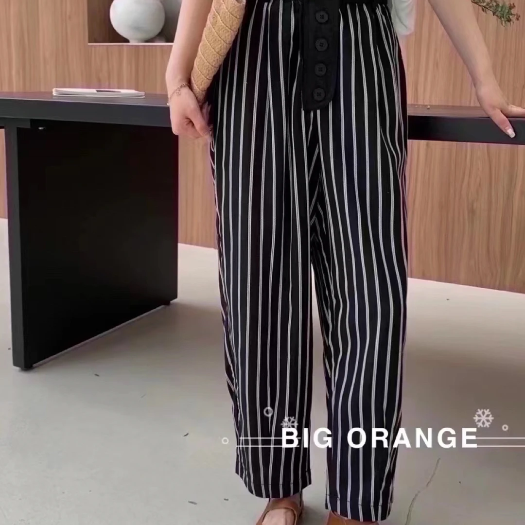 黑色条纹百搭休闲裤律动莫兰迪