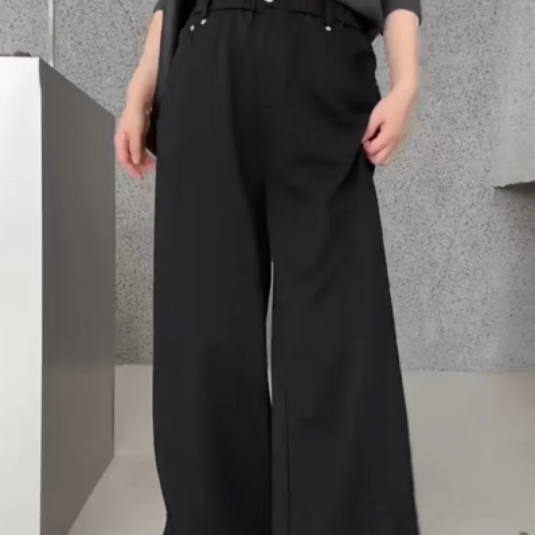 秋冬2506加绒加厚高腰垂感阔腿裤女显瘦休闲裤