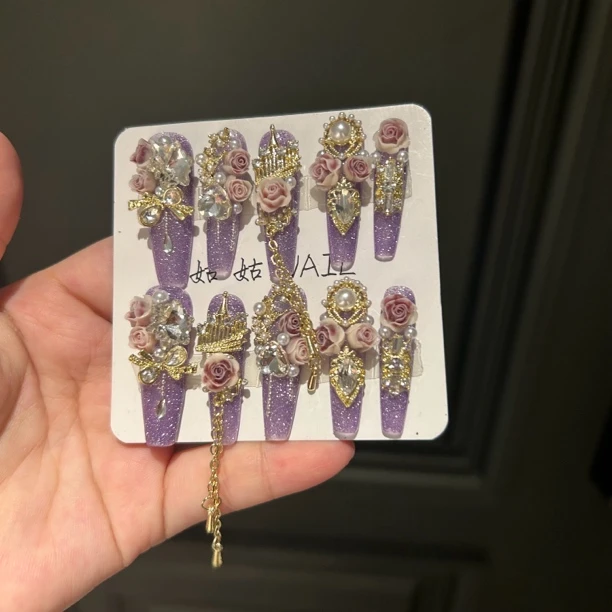 紫属于你 猫眼手工穿戴甲高级指甲显白2025新款手工美甲贴片