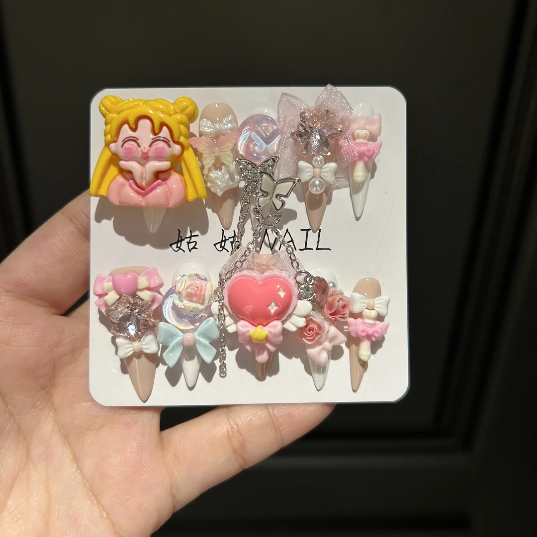 卡通新美少女纯手工穿戴甲新款显白可拆卸纯手工甲片成品指甲美甲