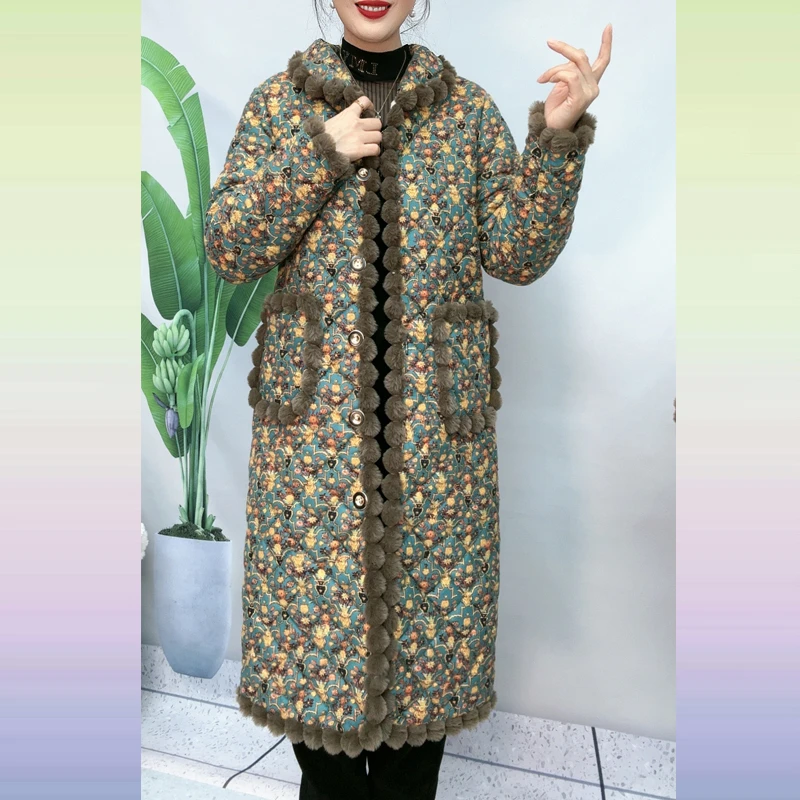 妈妈装冬季加绒加厚棉衣长款秋冬宽松大码棉服中老年时尚保暖棉袄
