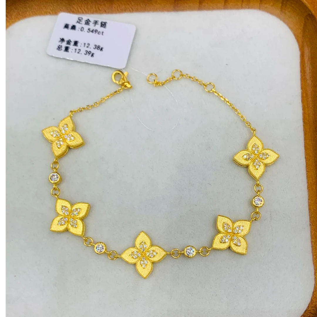 《禧缘黄金》足金999 大梅花莫桑点手链