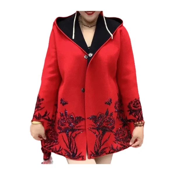 新款两面穿荷花妈妈装外套大码春秋洋气中老年时尚中年中长款潮流