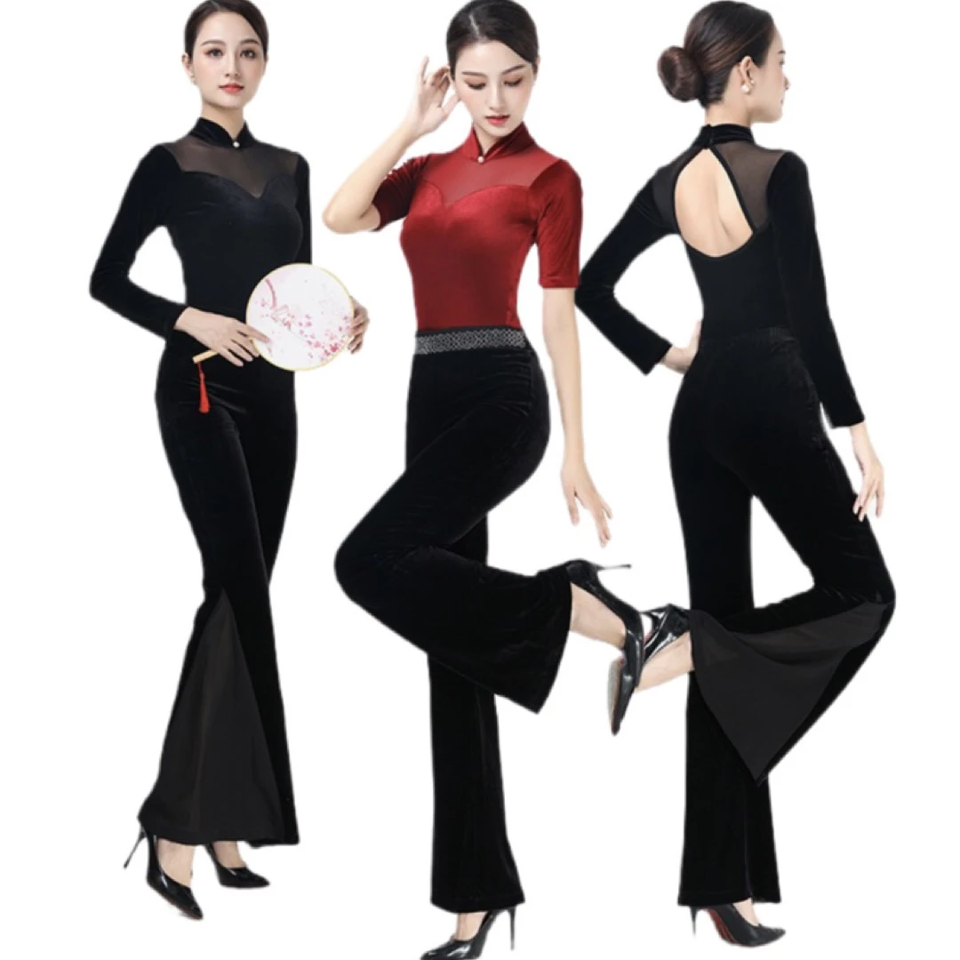 高端导师形体训练服女上衣裤子2022新款秋冬丝绒老师型体礼仪服装