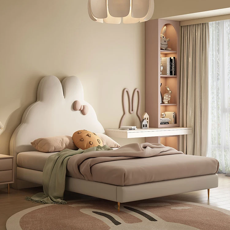 儿童床轻奢可爱粉色简约女孩单人公主床儿童房双人储物家用云朵