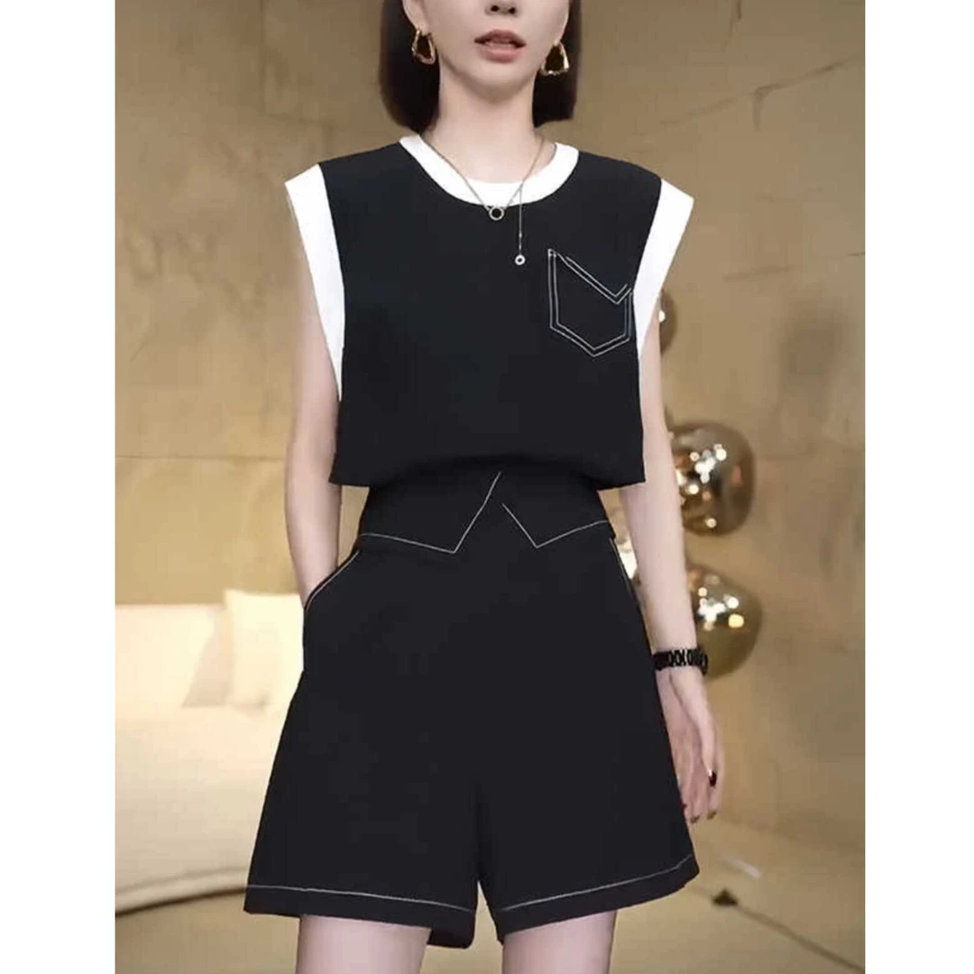 设计感休闲时尚女士2025夏季新款别致高贵洋气西装马甲短裤两件套
