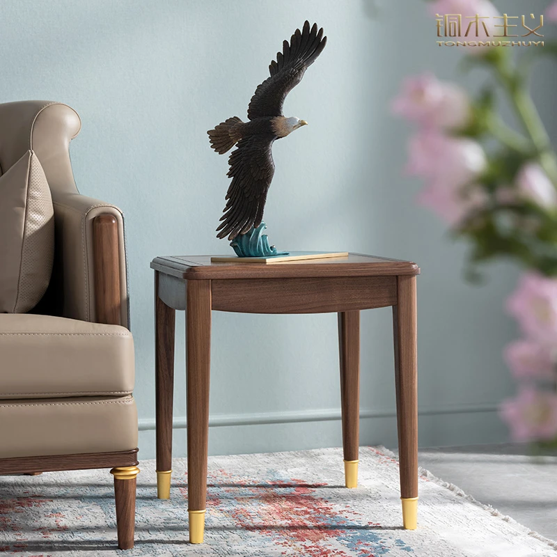 清仓 铜木主义达芬奇黑胡桃原木角几边几家用小方桌实木小茶几