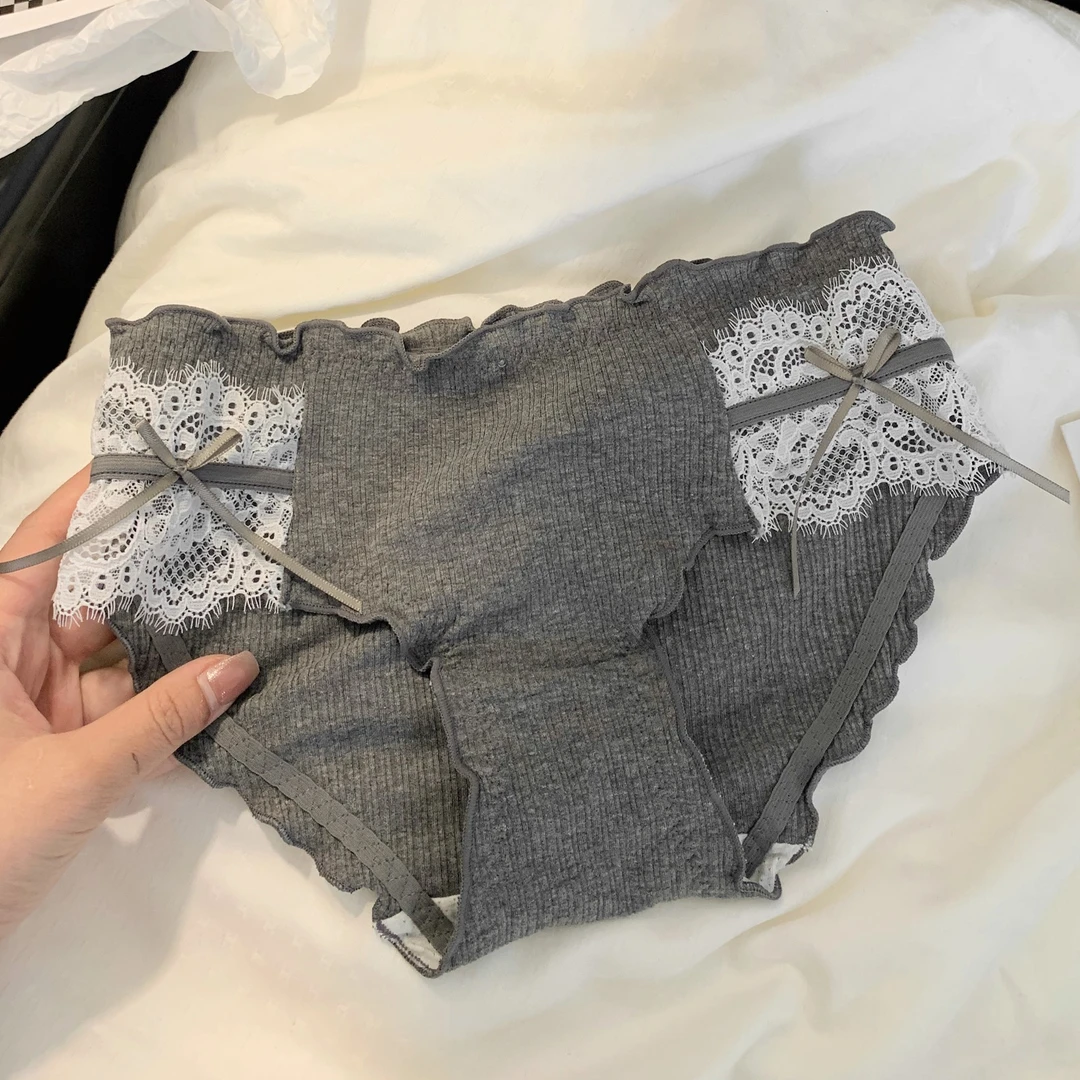 【3条装】奶糖日系纯欲蝴蝶结蕾丝少女内裤棉质舒适低腰三角裤透气
