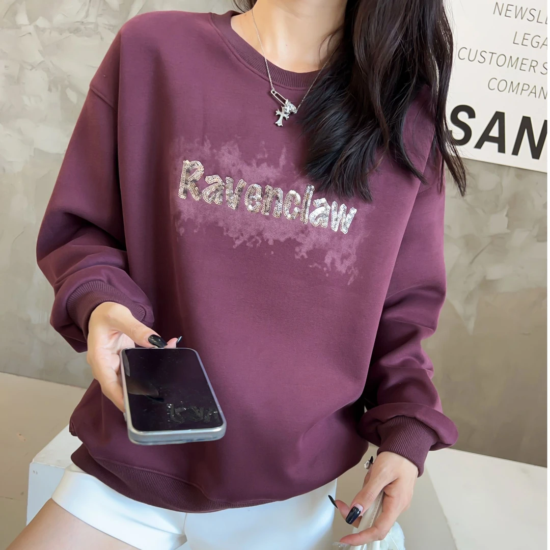 韩版减龄显瘦长袖卫衣秋冬新款简约ins风时尚百搭印花圆领长卫衣