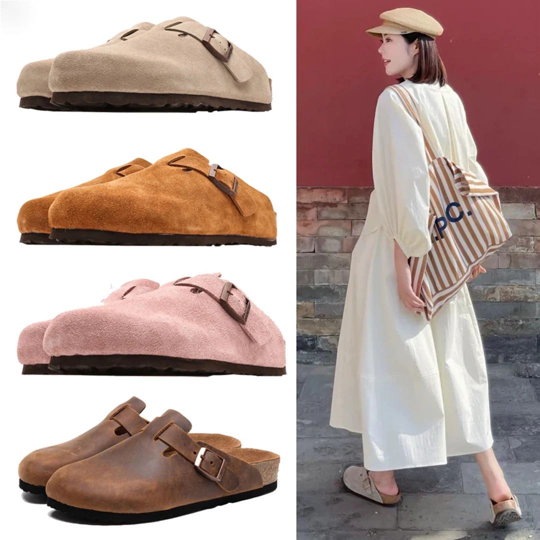 【勃肯鞋半包拖】实心软木牛皮春季外穿拖鞋平底勃肯鞋男男款