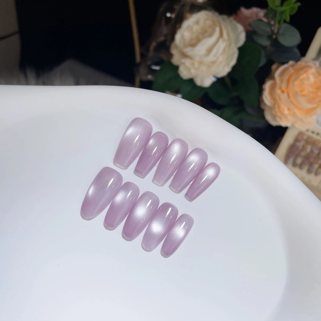 【芋泥波波】纯手工穿戴甲裸色简约显白小众猫眼冰透气质纯欲