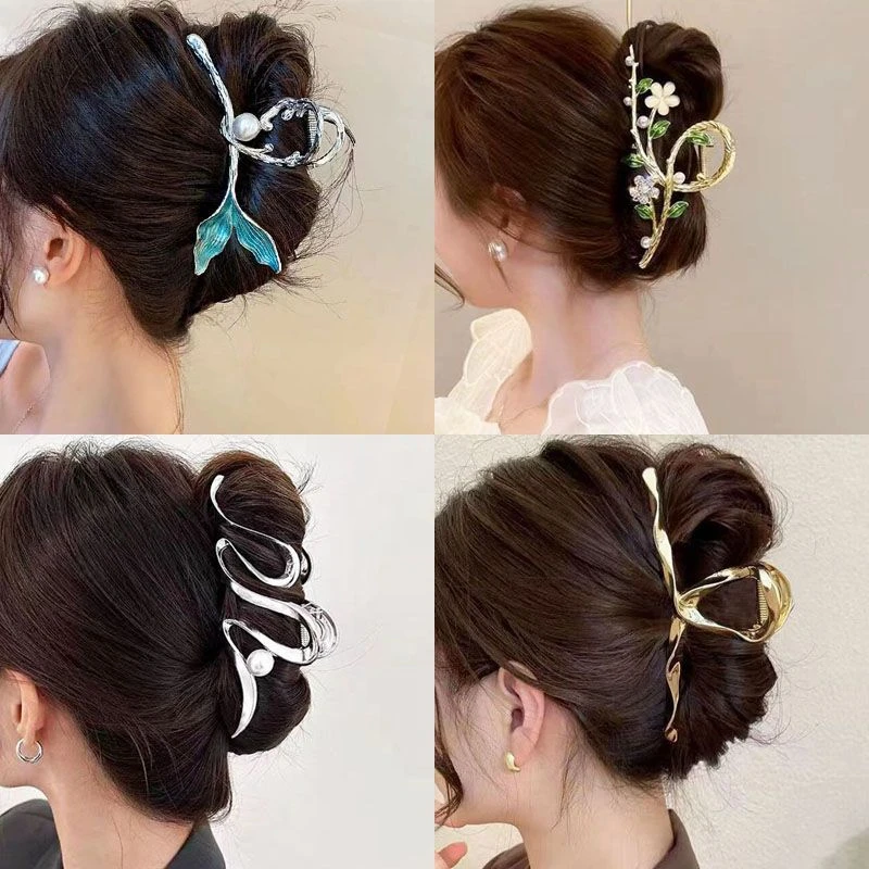 哑光14cm超大号金属抓夹子发量多发夹女后脑勺盘发鲨鱼夹子高级感