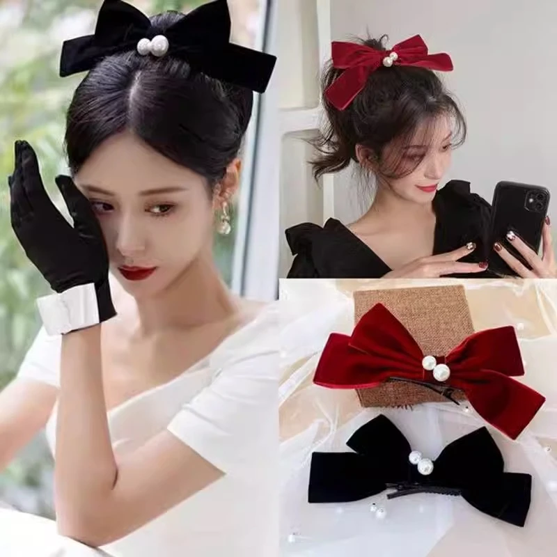 订婚发饰品头饰红色大蝴蝶结头饰发夹女高级感顶夹子发饰发卡网红