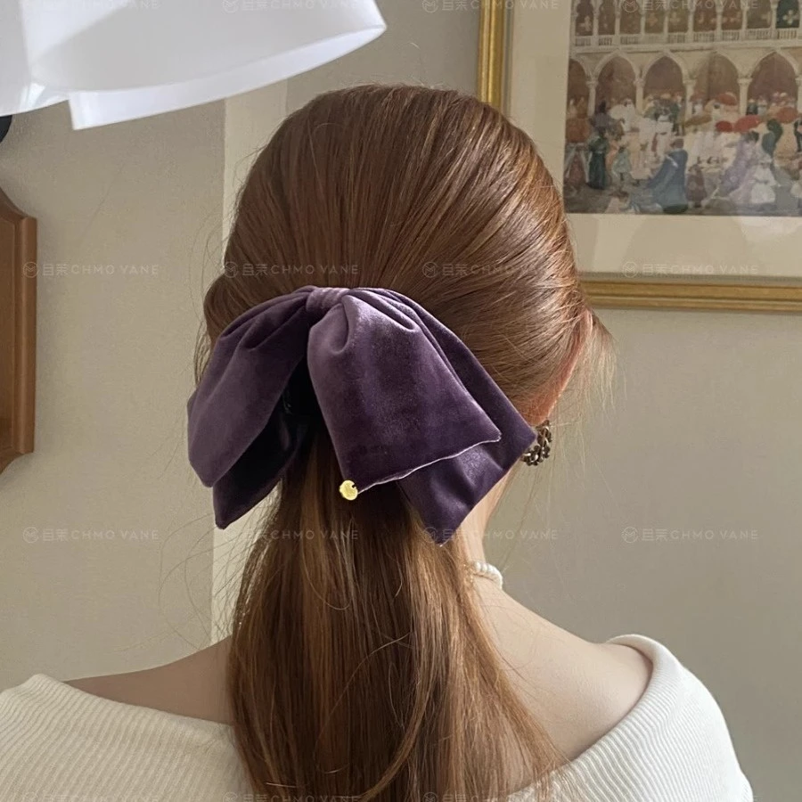 且茉~本季新宠~气质高级丝绒蝴蝶结发抓后脑勺发卡甜美优雅鲨鱼夹