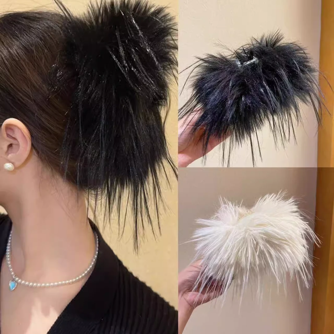 黑色超仙羽毛抓夹大号高级氛围感发夹女后脑勺毛毛鲨鱼夹头饰发抓