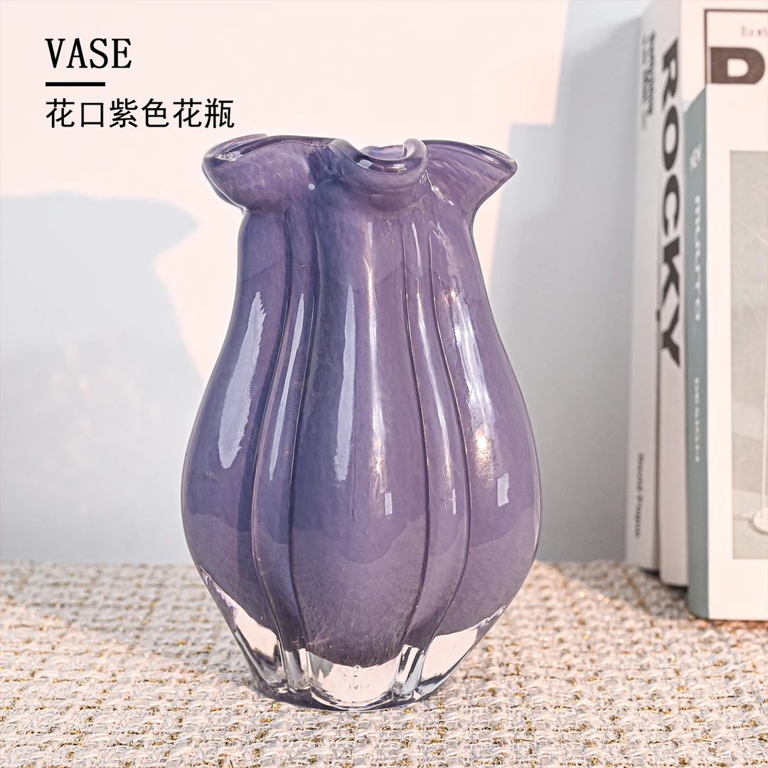 [色彩]清新紫色小茄子花口鲜花花瓶装饰摆件时尚桌面琉璃瓶J078
