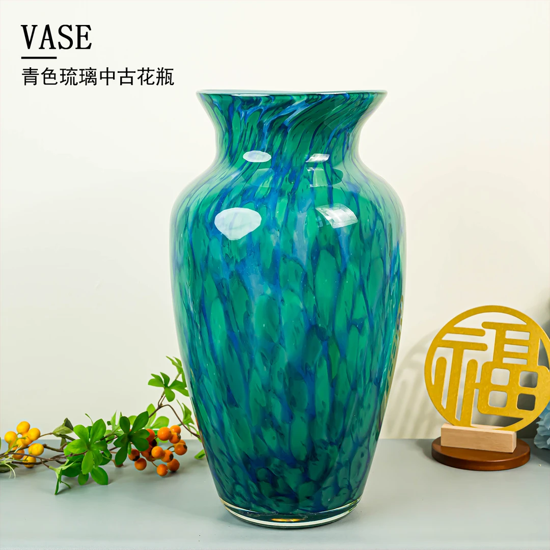 [色彩]中式轻奢复古孔雀绿琉璃花瓶客厅玄关桌面简约花瓶插花J617