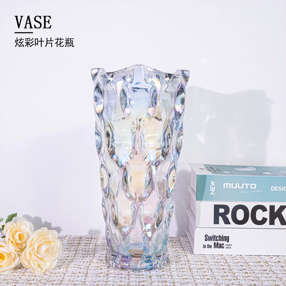 [色彩]波西米亚炫彩玻璃花瓶透明水培器皿轻奢高级感插花家用F979