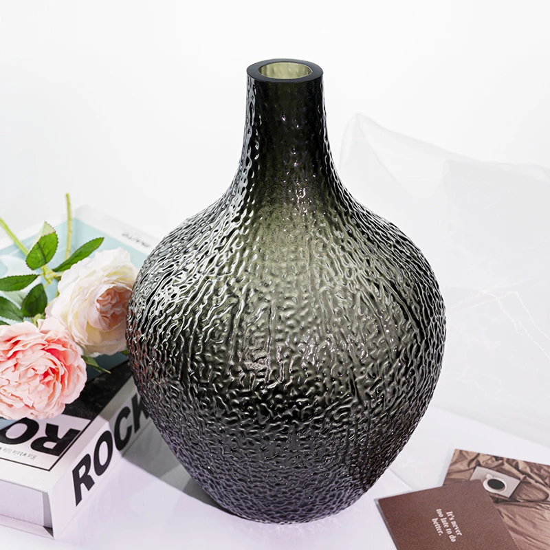 [色彩]TA287 灰色大肚吊钟马醉木树皮花瓶透明落地客厅轻奢大肚瓶