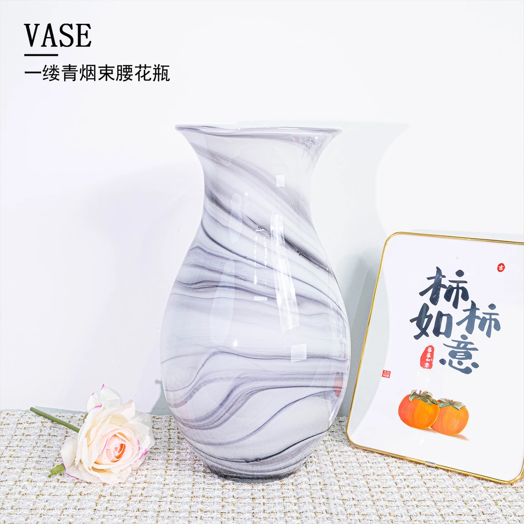 [色彩]新中式淡墨色大号桌面花卉鲜花插花居家装饰摆件花器J346