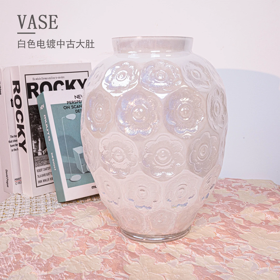 [色彩]中式复古白色轻奢玻璃花瓶水养鲜花插花高颜值摆件F970