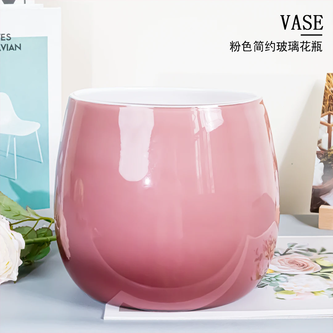 [色彩]TA355 轻奢纯手工粉色简约琉璃花瓶桌面高档装饰品