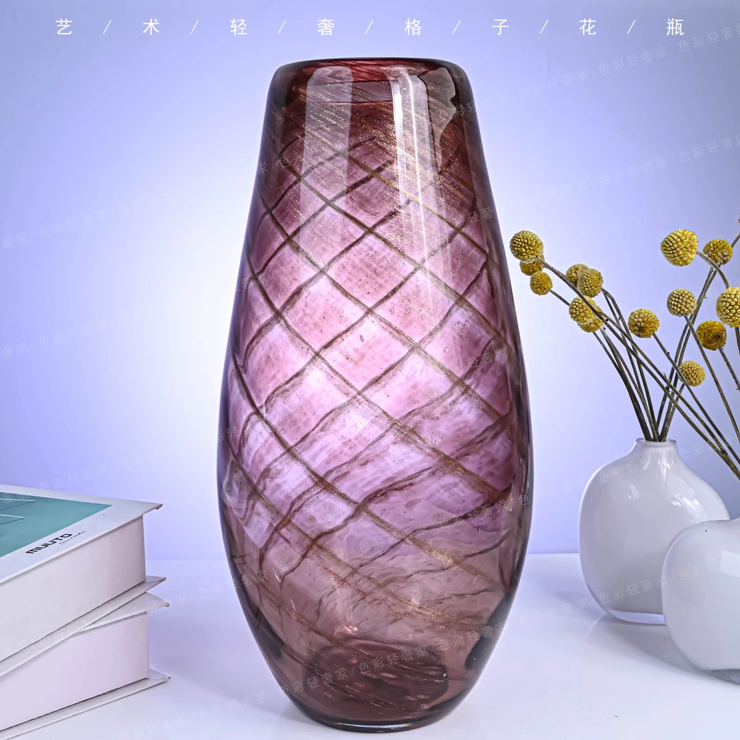 [色彩]Z2-F101 欧式紫色螺旋条纹琉璃花瓶桌面简约花卉装饰花器