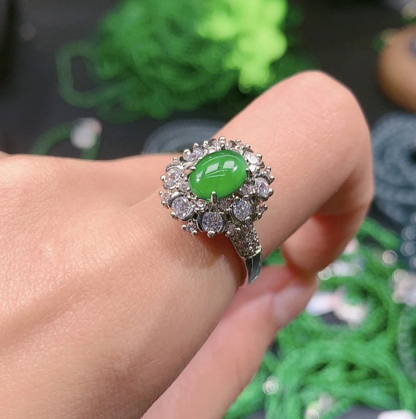 天然A货翡翠蛋面戒指