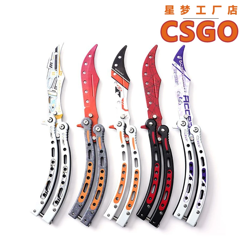 CSGO蝴蝶刀梳子刀蝴蝶弯刀新手练习刀折叠刀户外露营甩手刀不开刃