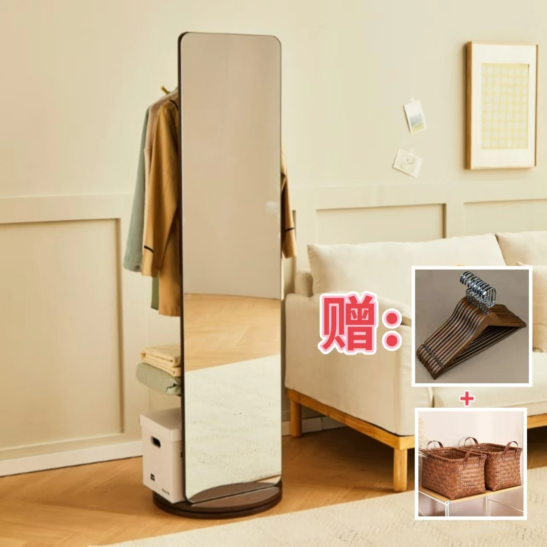 旋转全身镜落地镜家用可移动卧室穿衣镜挂衣帽架一体式大试衣镜子