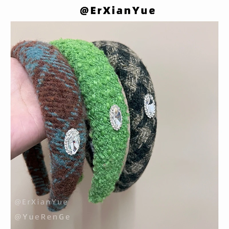 【尔显悦】复古绿色系高颅顶发箍美式校园格纹头箍法式小香风头窟