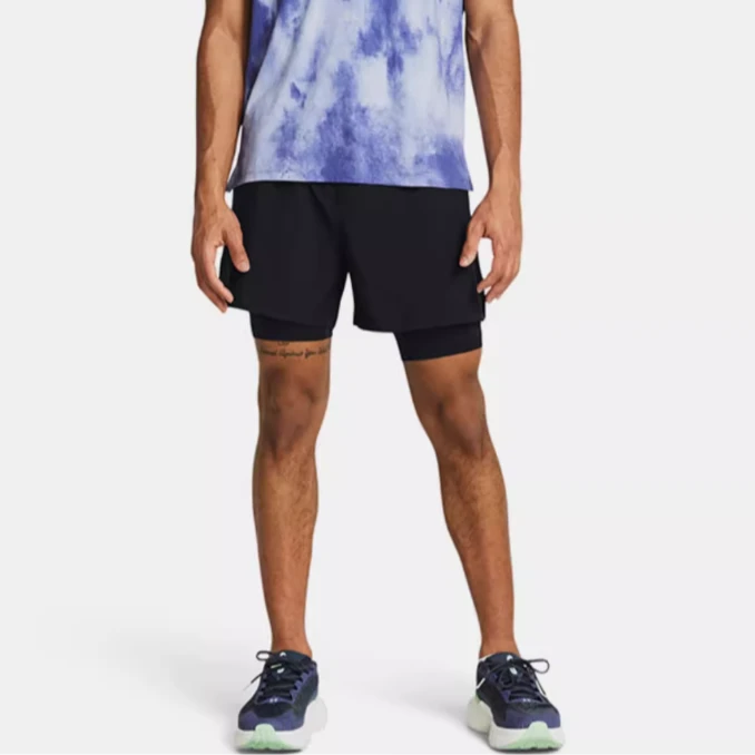 安德玛UA 男士二合一5英寸健身跑步运动短裤 1382640