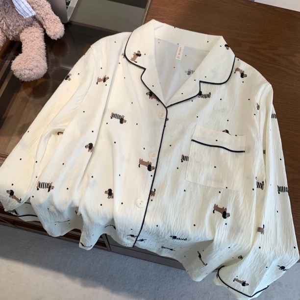 【波点腊肠狗】韩版ins童趣卡通小狗印花睡衣女秋季长袖学生家居服