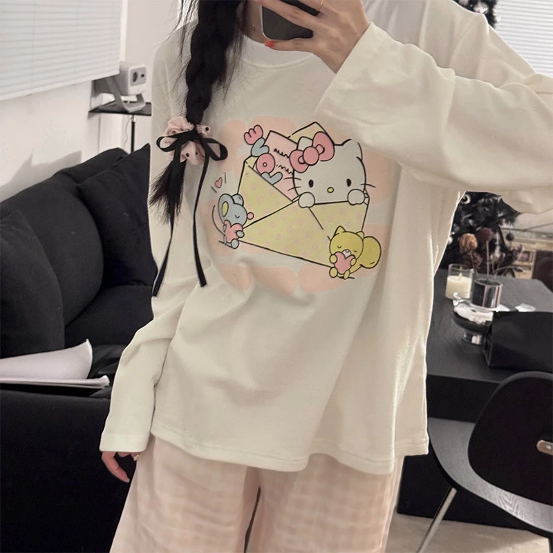 2024秋冬韩系粉嫩可爱印花少女睡衣套头德绒保暖家居服圆领套装