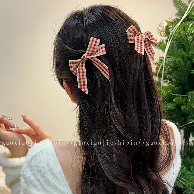 新款日韩小清新格子蝴蝶结发绳森系少女双马尾可爱发饰品发圈发夹