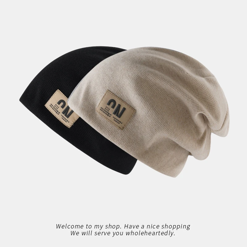 帽子女春秋韩版时尚百搭包头帽高弹性显脸小日系堆堆帽防风针织帽