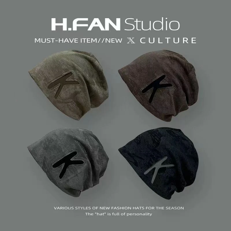 k字母男士套头堆堆帽夏季薄款透气显脸小冷帽 高弹百搭日系包头帽