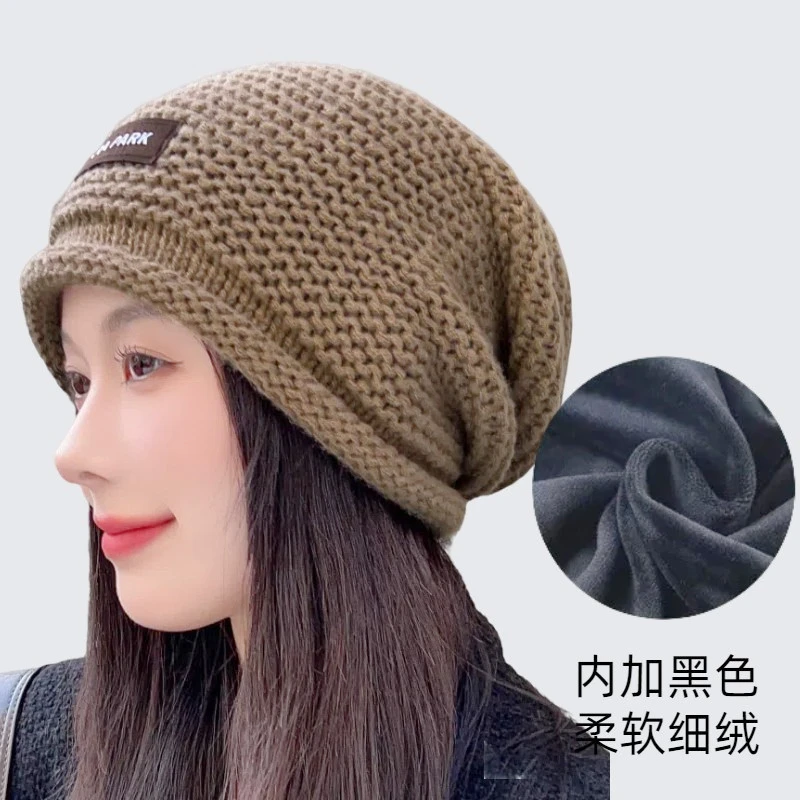 大头围堆堆帽女秋冬季网红2024女士加绒防寒毛线帽百搭加厚针织帽